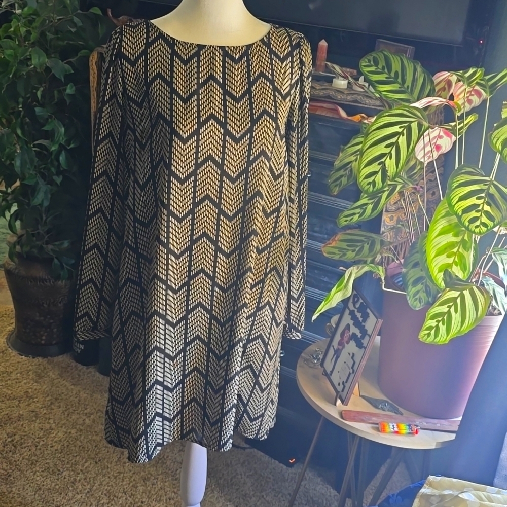 Art Deco MCM Long Sleeve Shift Dress S/M
